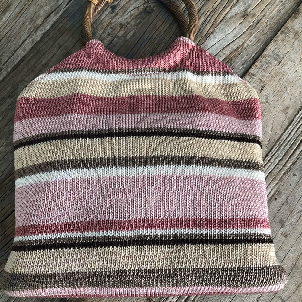 The Sak striped spring striped crochet bag w wood handles (NWOT)
